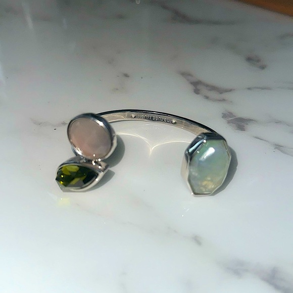 Henri Bendel silver wrap large 3 stone bracelet 🌿 mint emerald opal - Picture 1 of 4